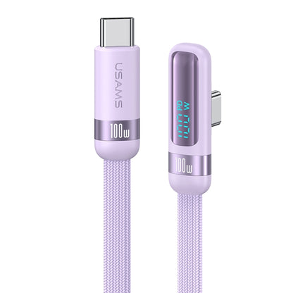 USAMS US-SJ653 PD 100W USB-C/Type-C to USB-C/Type-C Aluminum Alloy Digital Display Fast Charging Elbow Data Cable, Length: 1.2m(Purple) - USB-C & Type-C Cable by USAMS | Online Shopping UK | buy2fix