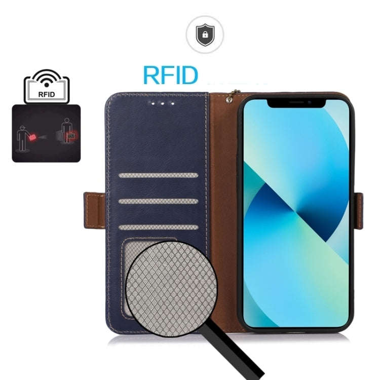For Xiaomi Redmi Note 13 Pro 4G/Poco M6 Pro Magnetic Crazy Horse Texture Genuine Leather RFID Phone Case(Blue) - Note 13 Pro Cases by buy2fix | Online Shopping UK | buy2fix