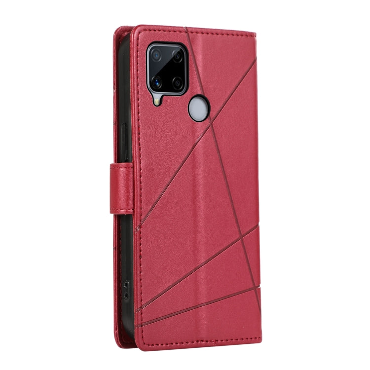 For Realme C15 / C25 / Narzo 30A PU Genuine Leather Texture Embossed Line Phone Case(Red) - Realme Cases by buy2fix | Online Shopping UK | buy2fix