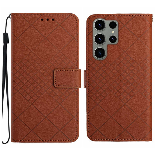 For Samsung Galaxy S23 Ultra 5G Rhombic Grid Texture Leather Phone Case(Brown) - Galaxy S23 Ultra 5G Cases by buy2fix | Online Shopping UK | buy2fix