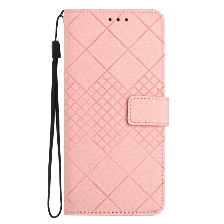 For Samsung Galaxy S24 5G Rhombic Grid Texture Leather Phone Case(Pink) - Galaxy S24 5G Cases by buy2fix | Online Shopping UK | buy2fix