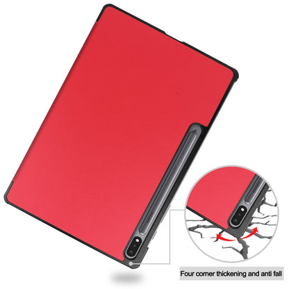 For Samsung Galaxy Tab S8+ / Tab S8 Plus /  Tab S7 FE / Tab S7+ Custer Texture Smart PU Leather Case with Sleep / Wake-up Function & 3-Fold Holder(Red) - Galaxy Tab S8+ Cases by buy2fix | Online Shopping UK | buy2fix