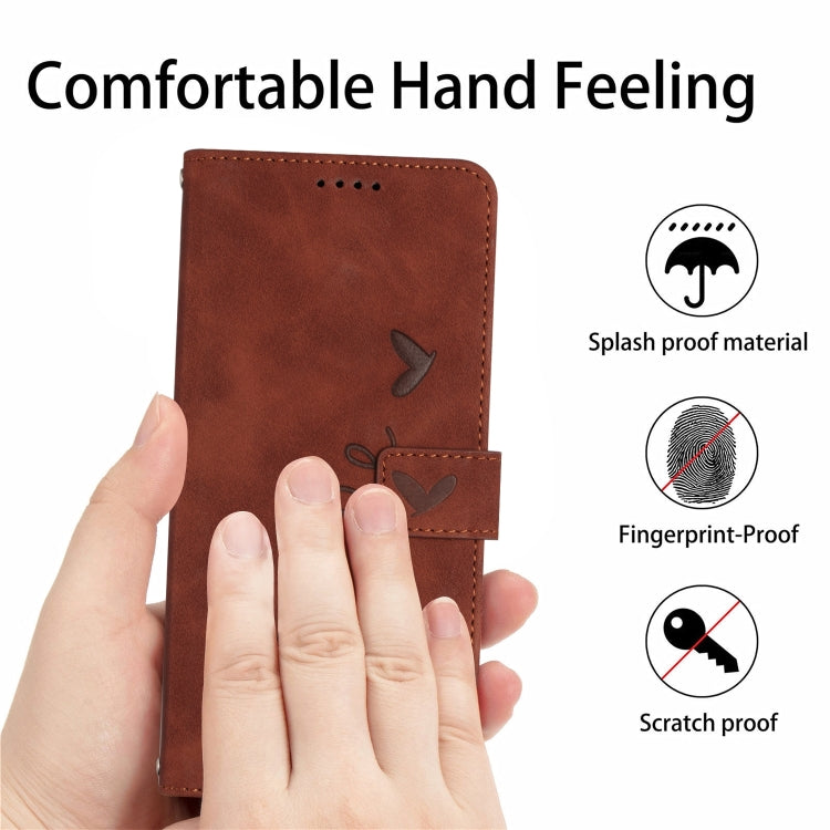 For Motorola Moto G Power 5G 2024 Skin Feel Heart Embossed Leather Phone Case with Long Lanyard(Brown) - Motorola Cases by buy2fix | Online Shopping UK | buy2fix