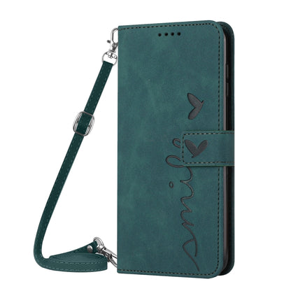 For Motorola Moto G Play 5G 2024 / G 5G 2024 Skin Feel Heart Embossed Leather Phone Case with Long Lanyard(Green) - Motorola Cases by buy2fix | Online Shopping UK | buy2fix