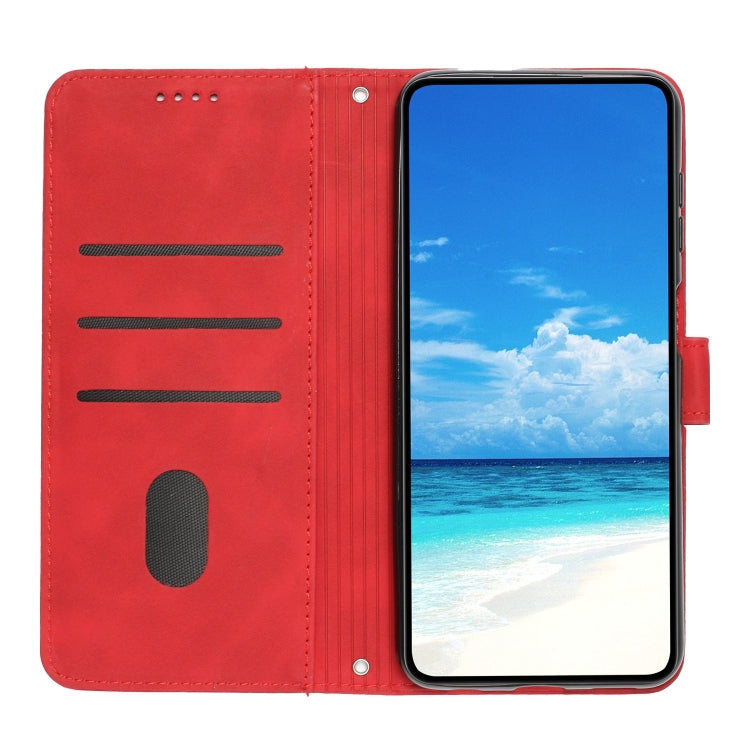 For Xiaomi Redmi K70E Skin Feel Heart Embossed Leather Phone Case with Long Lanyard(Red) - K70E Cases by buy2fix | Online Shopping UK | buy2fix