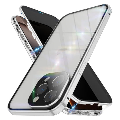 For iPhone 16 Pro Max Anti-peeping Magnetic Double-sided Tempered Glass Phone Case(Silver) - iPhone 16 Pro Max Cases by buy2fix | Online Shopping UK | buy2fix