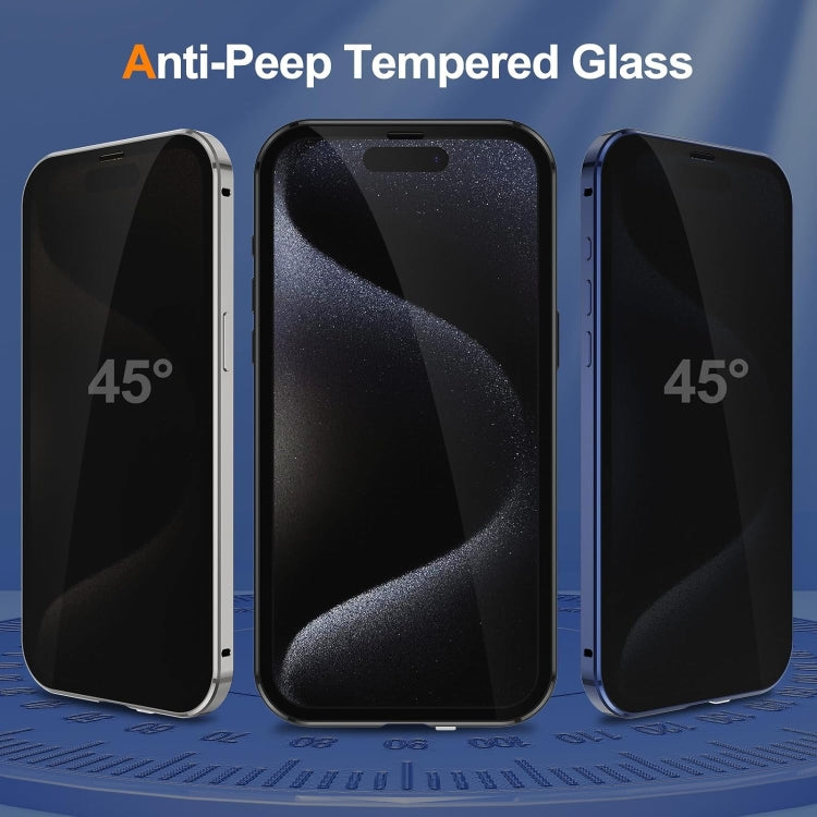 For iPhone 15 Pro Anti-peeping Magnetic Double-sided Tempered Glass Phone Case(Silver) - iPhone 15 Pro Cases by buy2fix | Online Shopping UK | buy2fix