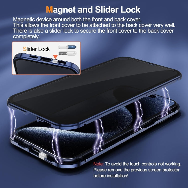 For iPhone 15 Pro Anti-peeping Magnetic Double-sided Tempered Glass Phone Case(Silver) - iPhone 15 Pro Cases by buy2fix | Online Shopping UK | buy2fix