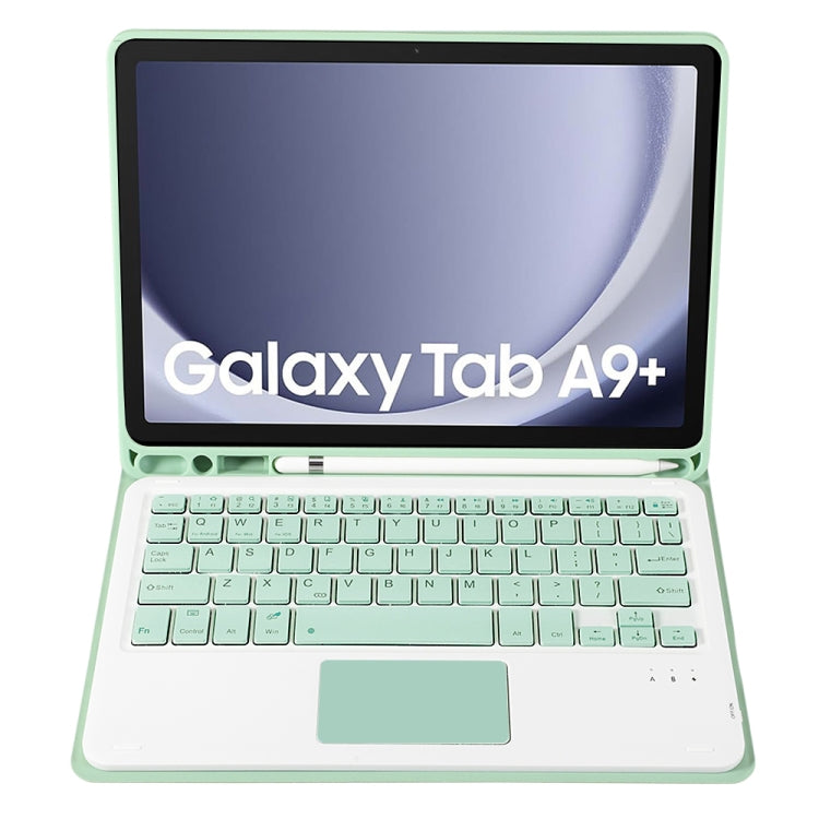 For Samsung Galaxy Tab A9+ X210/X215/X215 A09B-A Candy Color TPU Touch Bluetooth Keyboard Leather Tablet Case with Pen Holder(Light Green) - Samsung Keyboard by buy2fix | Online Shopping UK | buy2fix