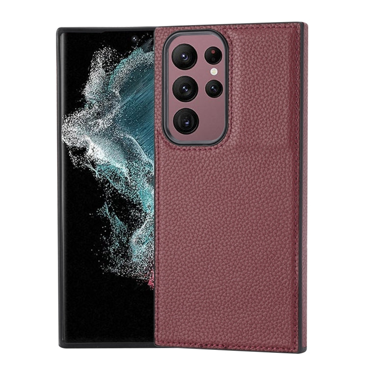 For Samsung Galaxy S23 Ultra 5G Litchi Pattern Stitched Side-mounted Phone Case(Dark Red) - Galaxy S23 Ultra 5G Cases by buy2fix | Online Shopping UK | buy2fix