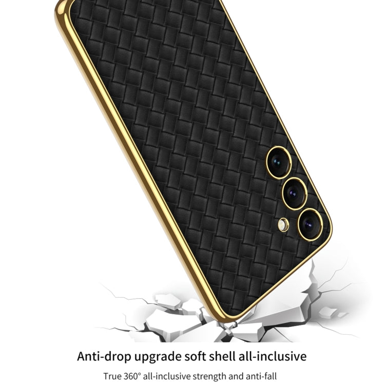 For Samsung Galaxy S24+ 5G GKK Weave Texture Electroplating PU Protective Phone Case(Black) - Galaxy S24+ 5G Cases by GKK | Online Shopping UK | buy2fix