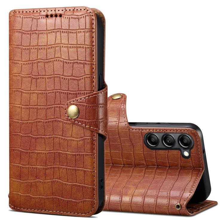 For Samsung Galaxy S23 Denior Crocodile Texture Oil Edge Leather Phone Case(Brown) - Galaxy S23 5G Cases by Denior | Online Shopping UK | buy2fix