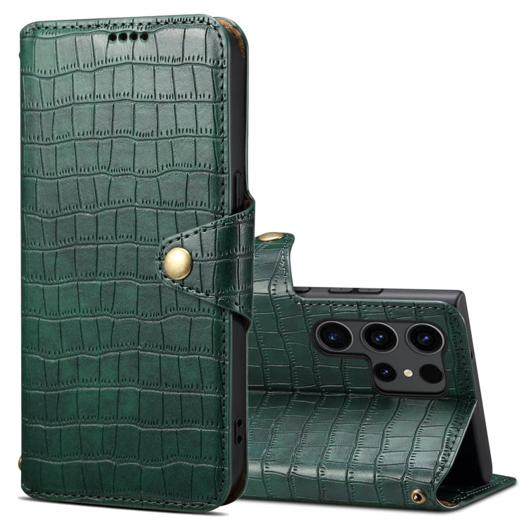 For Samsung Galaxy S24 Ultra 5G Denior Crocodile Texture Oil Edge Leather Phone Case(Green) - Galaxy S24 Ultra 5G Cases by Denior | Online Shopping UK | buy2fix