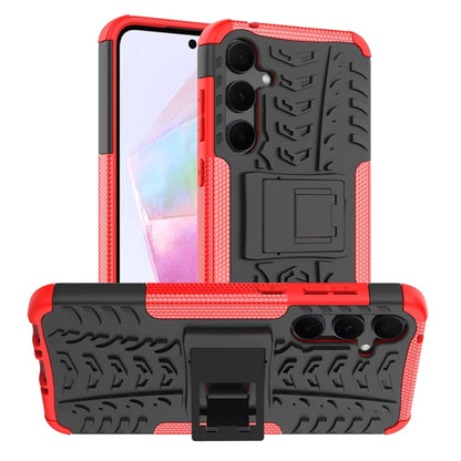 For Samsung Galaxy A35 5G Tire Texture TPU + PC Phone Case with Holder(Red) - Galaxy Phone Cases by buy2fix | Online Shopping UK | buy2fix