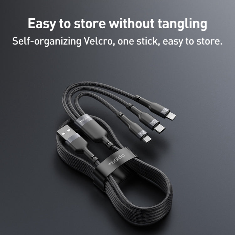 Yesido CA91 3A 3 in 1 USB to 8 Pin+USB-C/Type-C+Micro USB Aluminum Alloy Data Cable, Length: 1m(Black) - Multifunction Cable by Yesido | Online Shopping UK | buy2fix