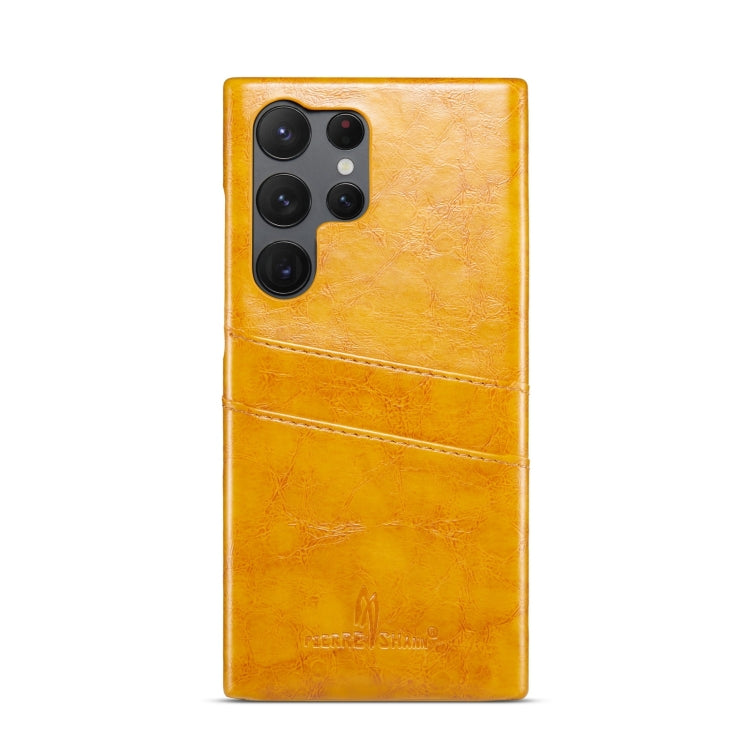 For Samsung Galaxy S24 Ultra 5G Fierre Shann Oil Wax Texture Leather Phone Case with Card Slots(Yellow) - Galaxy S24 Ultra 5G Cases by FIERRE SHANN | Online Shopping UK | buy2fix