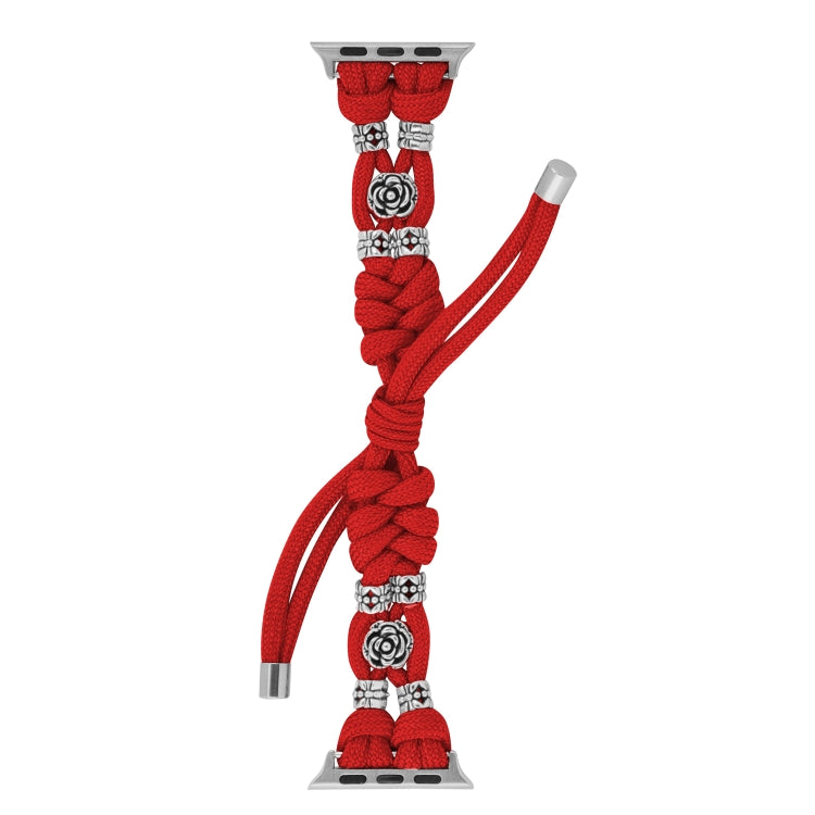 For Apple Watch Ultra 2 49mm Chrysanthemum Beads Paracord Braided Watch Band(Red) - Watch Bands by buy2fix | Online Shopping UK | buy2fix