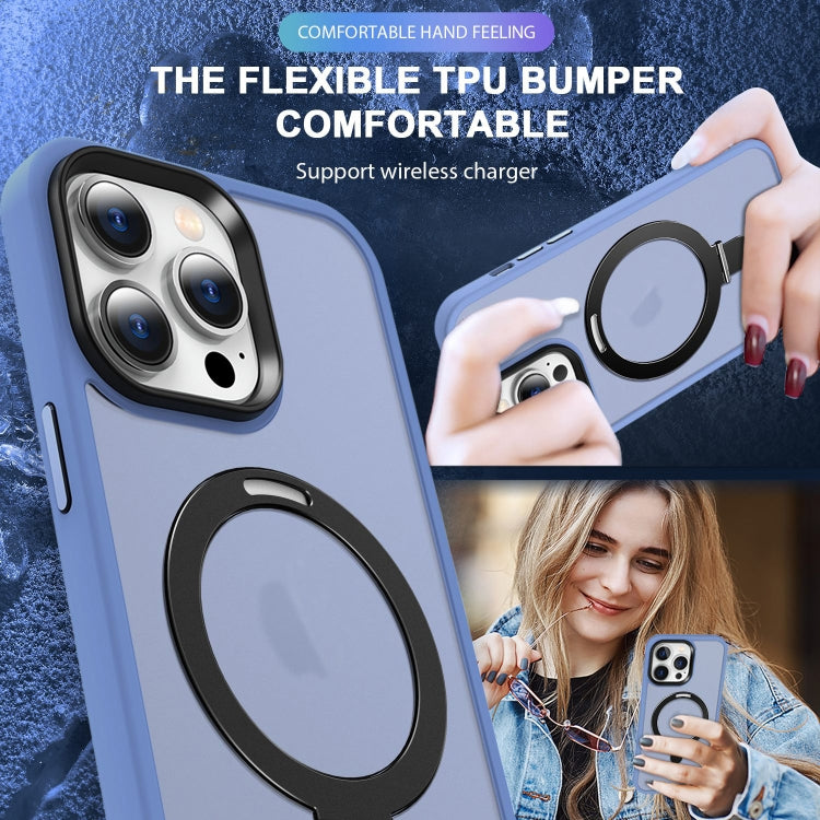 For iPhone 15 Plus MagSafe Holder Skin-feel PC Hybrid TPU Phone Case(Blue) - iPhone 15 Plus Cases by buy2fix | Online Shopping UK | buy2fix