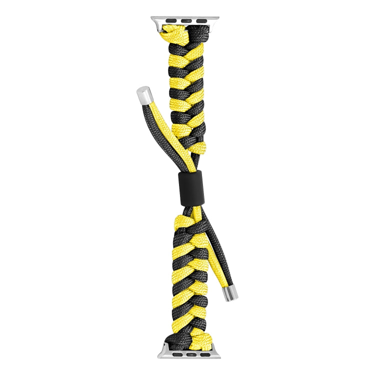 For Apple Watch Ultra 49mm Paracord Fishtail Braided Silicone Bead Watch Band(Black Yellow) - Watch Bands by buy2fix | Online Shopping UK | buy2fix