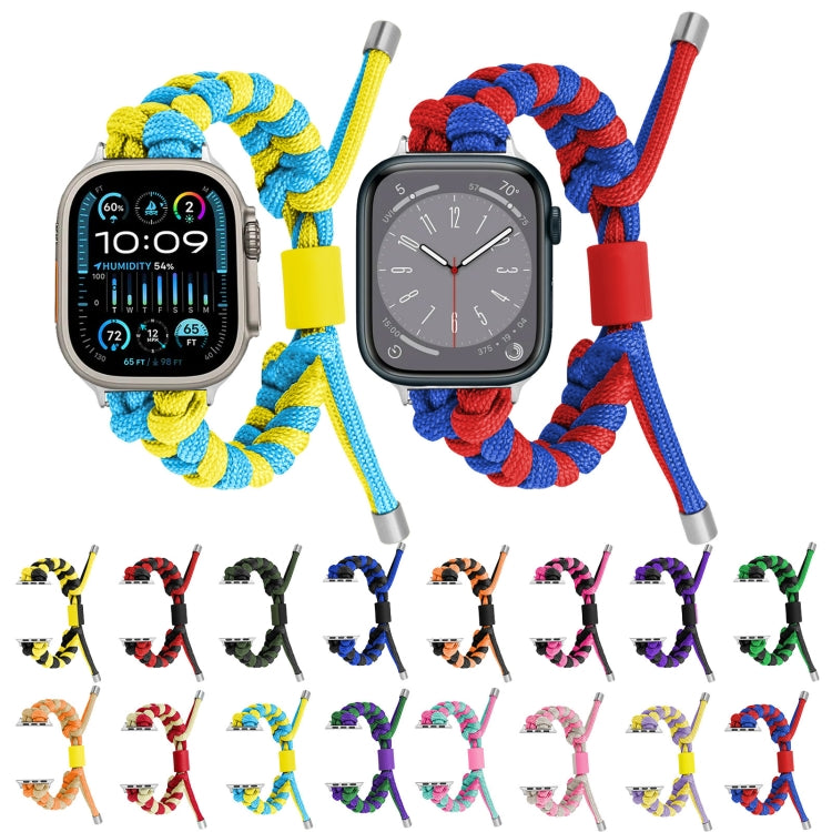 For Apple Watch Ultra 2 49mm Paracord Fishtail Braided Silicone Bead Watch Band(Light Blue Yellow) - Watch Bands by buy2fix | Online Shopping UK | buy2fix