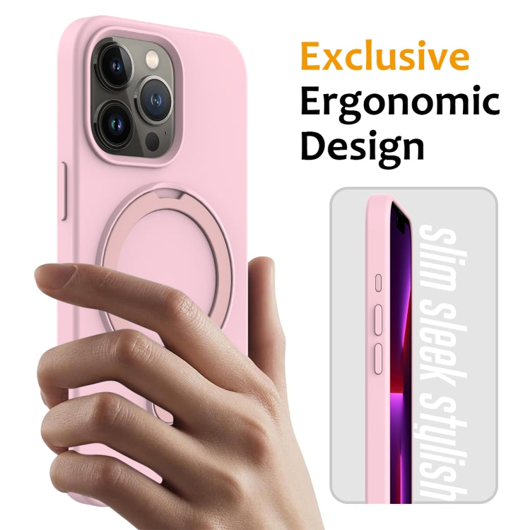 For iPhone 15 Pro Max MagSafe Magnetic Liquid Silicone Phone Case with Ring Holder(Grey Pink) - iPhone 15 Pro Max Cases by buy2fix | Online Shopping UK | buy2fix