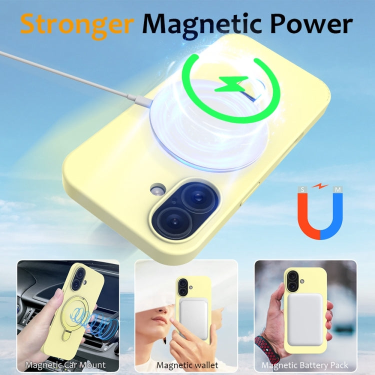 For iPhone 16 Liquid Silicone MagSafe Magnetic Phone Case with Ring Holder(Yellow) - iPhone 16 Cases by buy2fix | Online Shopping UK | buy2fix