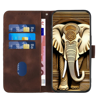 For iPhone 16 Pro YX0060 Elephant Head Embossed Phone Leather Case with Lanyard(Coffee) - iPhone 16 Pro Cases by buy2fix | Online Shopping UK | buy2fix