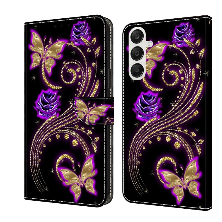 For Samsung Galaxy A55 5G Crystal 3D Shockproof Protective Leather Phone Case(Purple Flower Butterfly) - Galaxy Phone Cases by buy2fix | Online Shopping UK | buy2fix