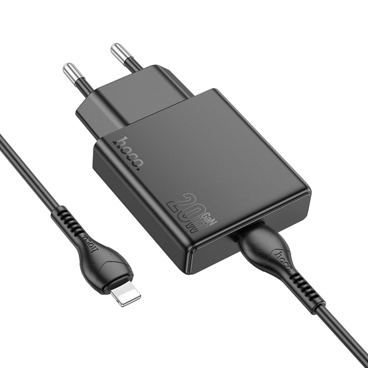 Hoco N37 Delgado PD20W USB-C / Type-C Single Port Charger Set with Type-C to 8 Pin Cable, EU Plug(Black) - USB Charger by hoco | Online Shopping UK | buy2fix