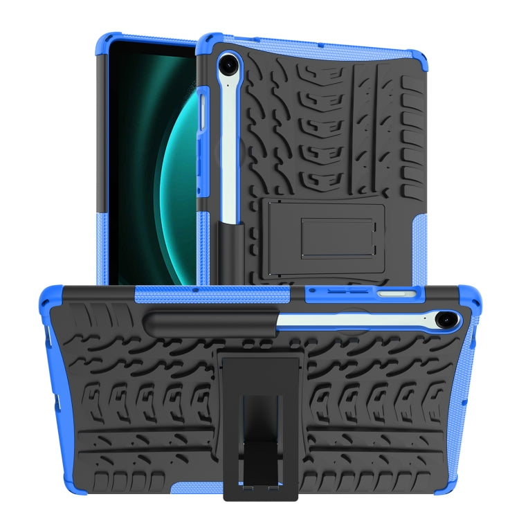 For Samsung Galaxy Tab S9 FE Tire Texture TPU + PC Tablet Case with Holder(Blue) - Galaxy Tab S9 FE by buy2fix | Online Shopping UK | buy2fix