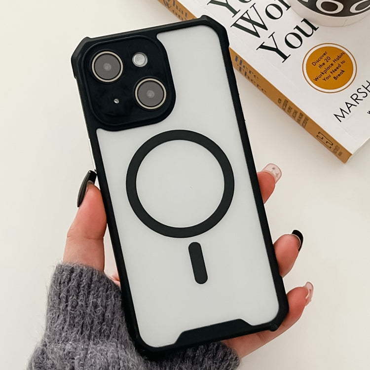 For iPhone 15 Plus Colorful Two-Color Lens Film MagSafe Magnetic Horn Acrylic+TPU Case(Black) - iPhone 15 Plus Cases by buy2fix | Online Shopping UK | buy2fix