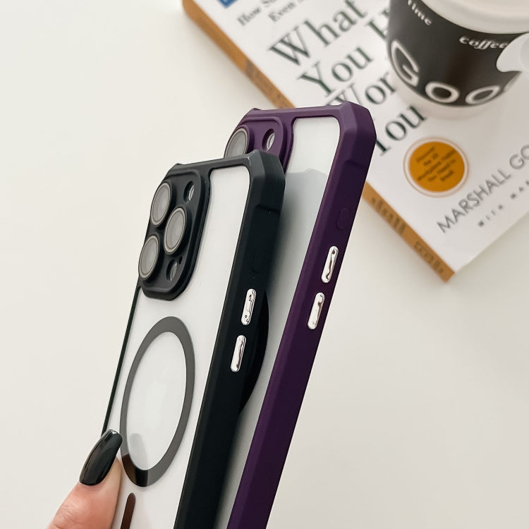 For iPhone 14 Pro Colorful Two-Color Lens Film MagSafe Magnetic Horn Acrylic+TPU Case(Purple) - iPhone 14 Pro Cases by buy2fix | Online Shopping UK | buy2fix