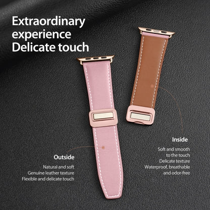 For Apple Watch SE 2023 40mm DUX DUCIS YA Series Magnetic Buckle Genuine Leather Watch Band(Pink) - Watch Bands by DUX DUCIS | Online Shopping UK | buy2fix