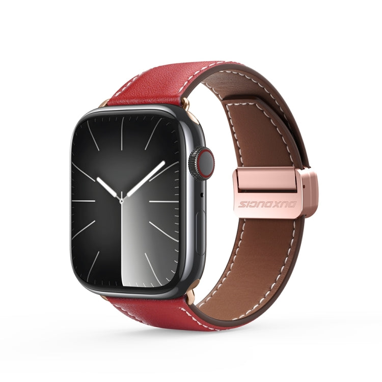 For Apple Watch SE 2023 40mm DUX DUCIS YA Series Magnetic Buckle Genuine Leather Watch Band(Red) - Watch Bands by DUX DUCIS | Online Shopping UK | buy2fix