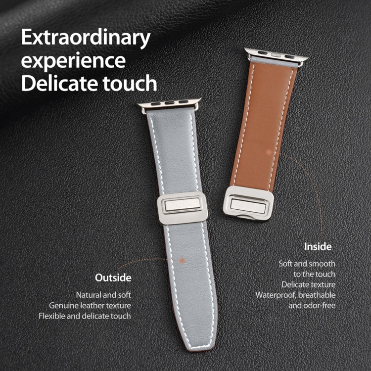 For Apple Watch Ultra 2 49mm DUX DUCIS YA Series Magnetic Buckle Genuine Leather Watch Band(Grey) - Watch Bands by DUX DUCIS | Online Shopping UK | buy2fix