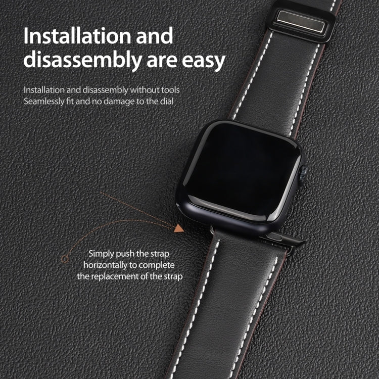 For Apple Watch Series 9 45mm DUX DUCIS YA Series Magnetic Buckle Genuine Leather Watch Band(Black) - Watch Bands by DUX DUCIS | Online Shopping UK | buy2fix