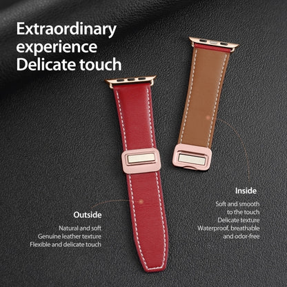 For Apple Watch Series 7 41mm DUX DUCIS YA Series Magnetic Buckle Genuine Leather Watch Band(Red) - Watch Bands by DUX DUCIS | Online Shopping UK | buy2fix