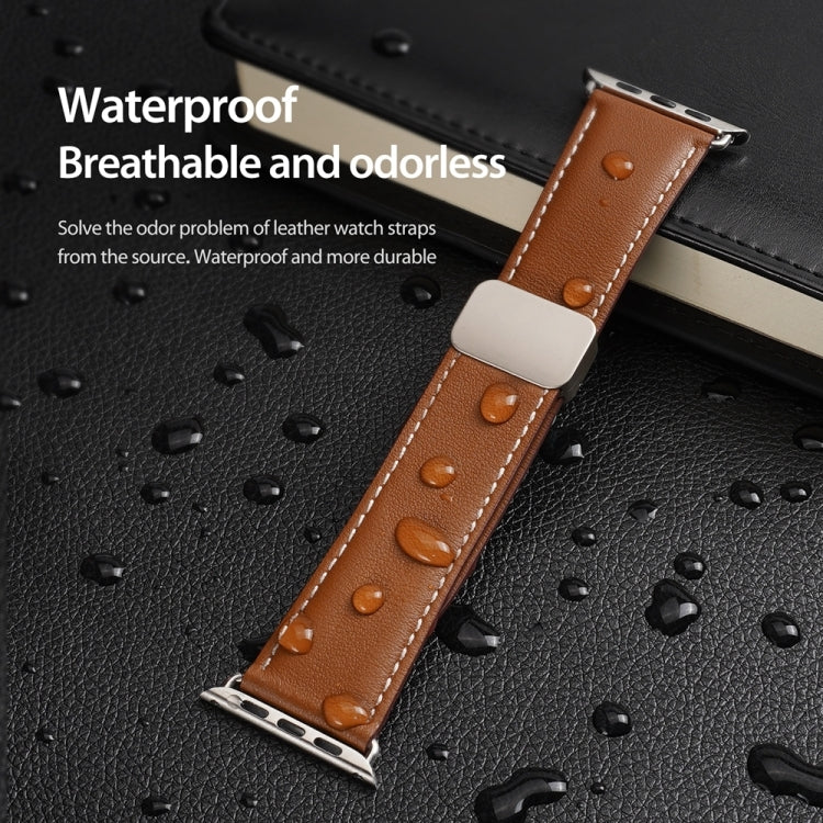 For Apple Watch SE 44mm DUX DUCIS YA Series Magnetic Buckle Genuine Leather Watch Band(Brown) - Watch Bands by DUX DUCIS | Online Shopping UK | buy2fix