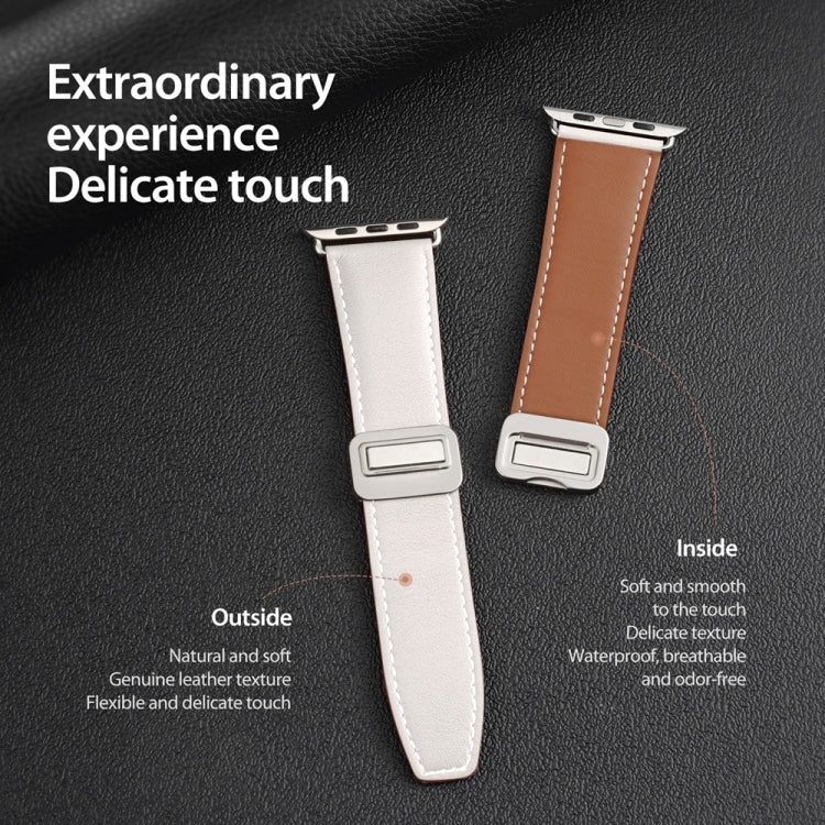 For Apple Watch Series 4 44mm DUX DUCIS YA Series Magnetic Buckle Genuine Leather Watch Band(White) - Watch Bands by DUX DUCIS | Online Shopping UK | buy2fix