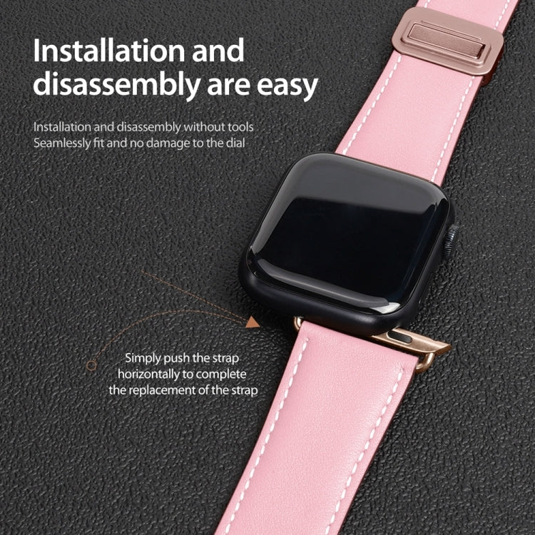 For Apple Watch Series 3 42mm DUX DUCIS YA Series Magnetic Buckle Genuine Leather Watch Band(Pink) - Watch Bands by DUX DUCIS | Online Shopping UK | buy2fix