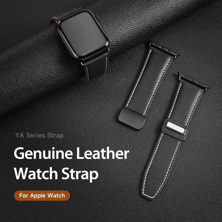 For Apple Watch 42mm DUX DUCIS YA Series Magnetic Buckle Genuine Leather Watch Band(Black) - Watch Bands by DUX DUCIS | Online Shopping UK | buy2fix