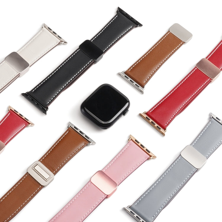 For Apple Watch Series 9 45mm DUX DUCIS YA Series Magnetic Buckle Genuine Leather Watch Band(Black) - Watch Bands by DUX DUCIS | Online Shopping UK | buy2fix