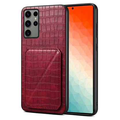 For Samsung Galaxy S24 Ultra 5G Denior Imitation Crocodile Leather Back Phone Case with Holder(Rose Red) - Galaxy S24 Ultra 5G Cases by Denior | Online Shopping UK | buy2fix