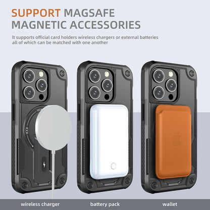 For iPhone 15 Plus MagSafe Holder Armor PC Hybrid TPU Phone Case(Black) - iPhone 15 Plus Cases by buy2fix | Online Shopping UK | buy2fix