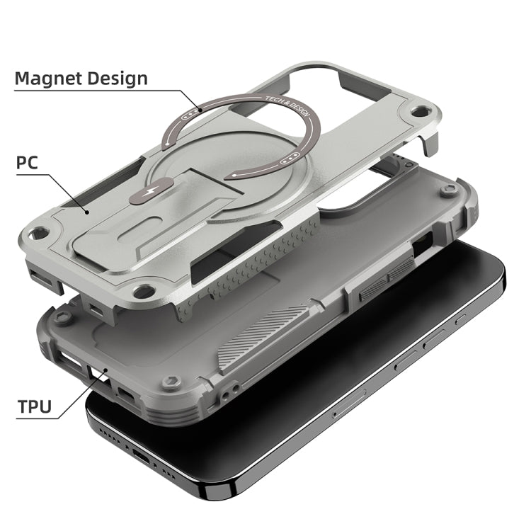 For iPhone 13 Pro Max MagSafe Holder Armor PC Hybrid TPU Phone Case(Grey) - iPhone 13 Pro Max Cases by buy2fix | Online Shopping UK | buy2fix