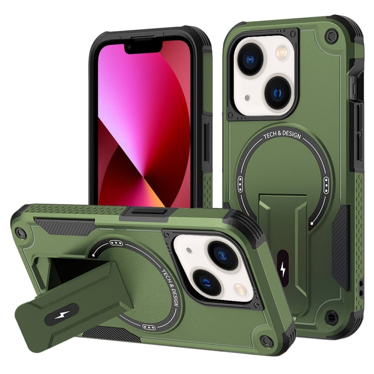 For iPhone 13 MagSafe Holder Armor PC Hybrid TPU Phone Case(Army Green) - iPhone 13 Cases by buy2fix | Online Shopping UK | buy2fix