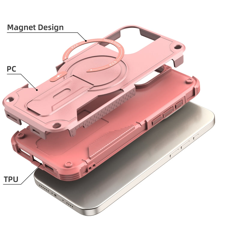 For iPhone 16 Pro Max Armor Magsafe Holder PC Hybrid TPU Phone Case(Pink) - iPhone 16 Pro Max Cases by buy2fix | Online Shopping UK | buy2fix