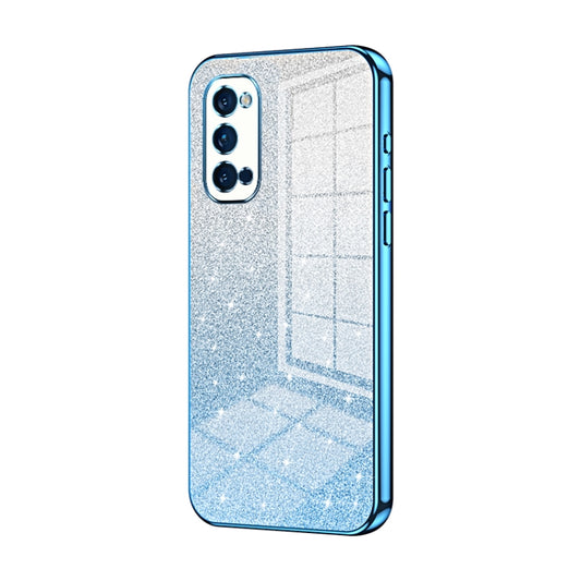 For OPPO Reno4 Pro Gradient Glitter Powder Electroplated Phone Case(Blue) - OPPO Cases by buy2fix | Online Shopping UK | buy2fix