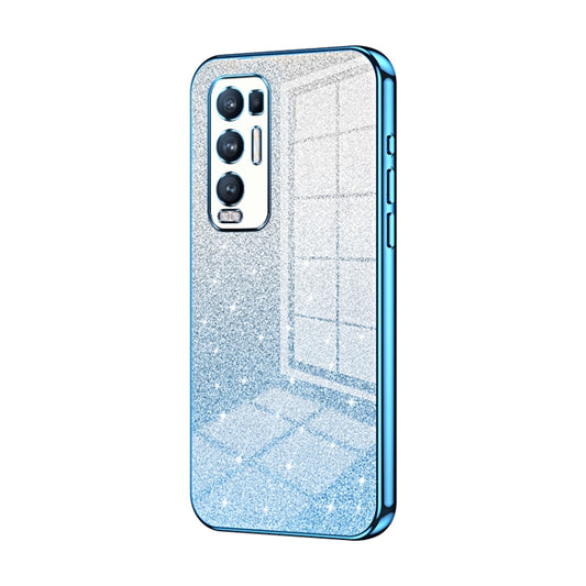 For OPPO Reno5 Pro+ Gradient Glitter Powder Electroplated Phone Case(Blue) - OPPO Cases by buy2fix | Online Shopping UK | buy2fix