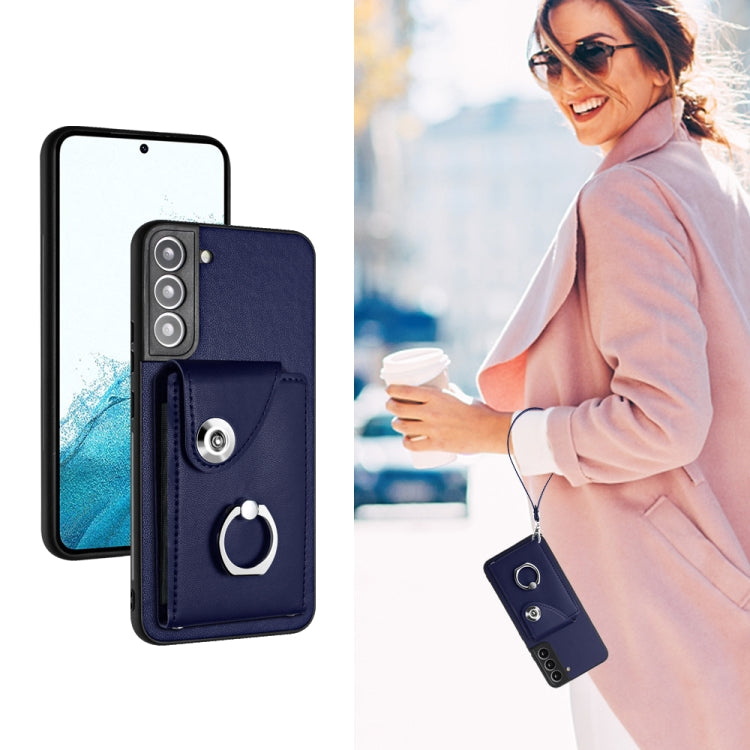 For Samsung Galaxy S22 5G Organ Card Bag Ring Holder PU Phone Case with Lanyard(Blue) - Galaxy S22 5G Cases by buy2fix | Online Shopping UK | buy2fix